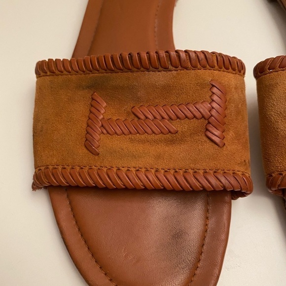 Tod’s leather-trimmed whipstitched suede slides size 38.5 - Picture 3 of 11